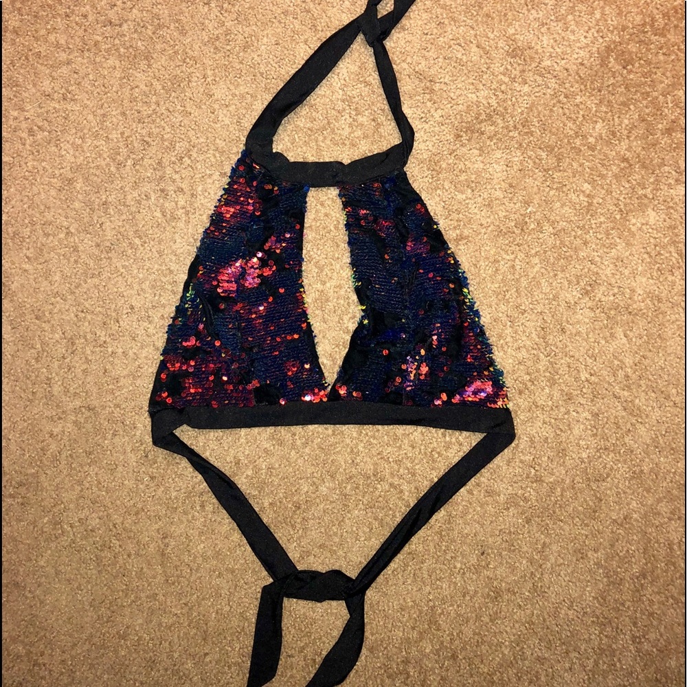 iHeartRaves Reptilia Sequin Keyhole Halter Top